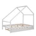thumbnail image 5 of Full Size House Bed with Twin Size Trundle, Wooden Platform Bed with Trundle, House Shaped Bed Frame with Trundle for Bedroom Guest Room, No Box Spring Required, White, 5 of 7