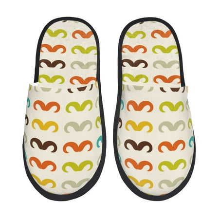 

Qekee Colorful Mustache print Slippers for Women and Men Fluffy Cute Cozy House Slipper Funny Furry Bedroom Slippers for Women Indoor -Medium