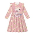 thumbnail image 4 of FKELYI Pink Axolotl Daisy Flower Print Ruffled Long Sleeve Dress for Girl A-Line Pleated Twirly Dress Crew Neck Flowy Holiday Dresses for Kids Fall Outfits, 7-8 Y, 4 of 6