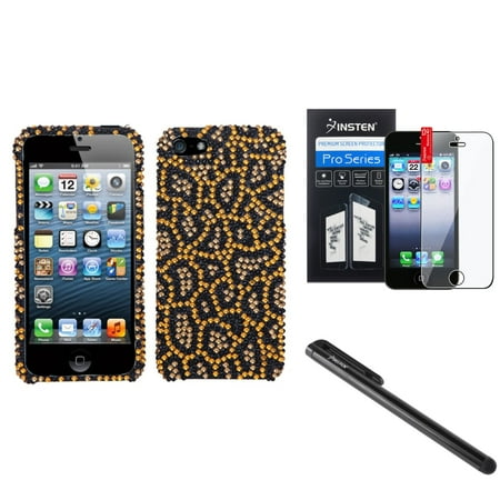 Jeweled Bling Case - Insten Jeweled Jaguar Diamond Case Bling Hard Cover For iPhone 5 5s+Pen+Screen Film