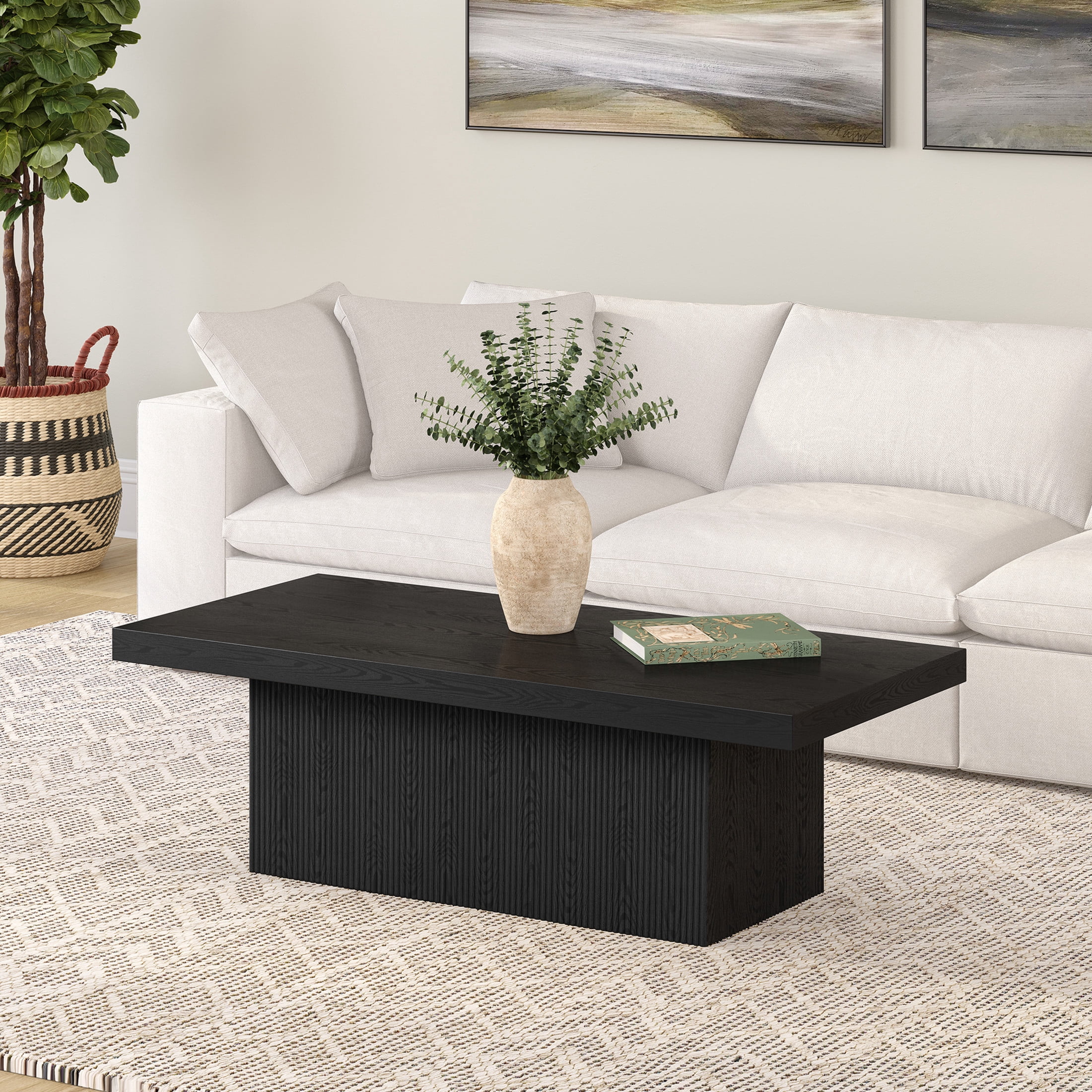 Evelyn&Zoe Modern/Contemporary 48" Wide Black Grain Coffee Table