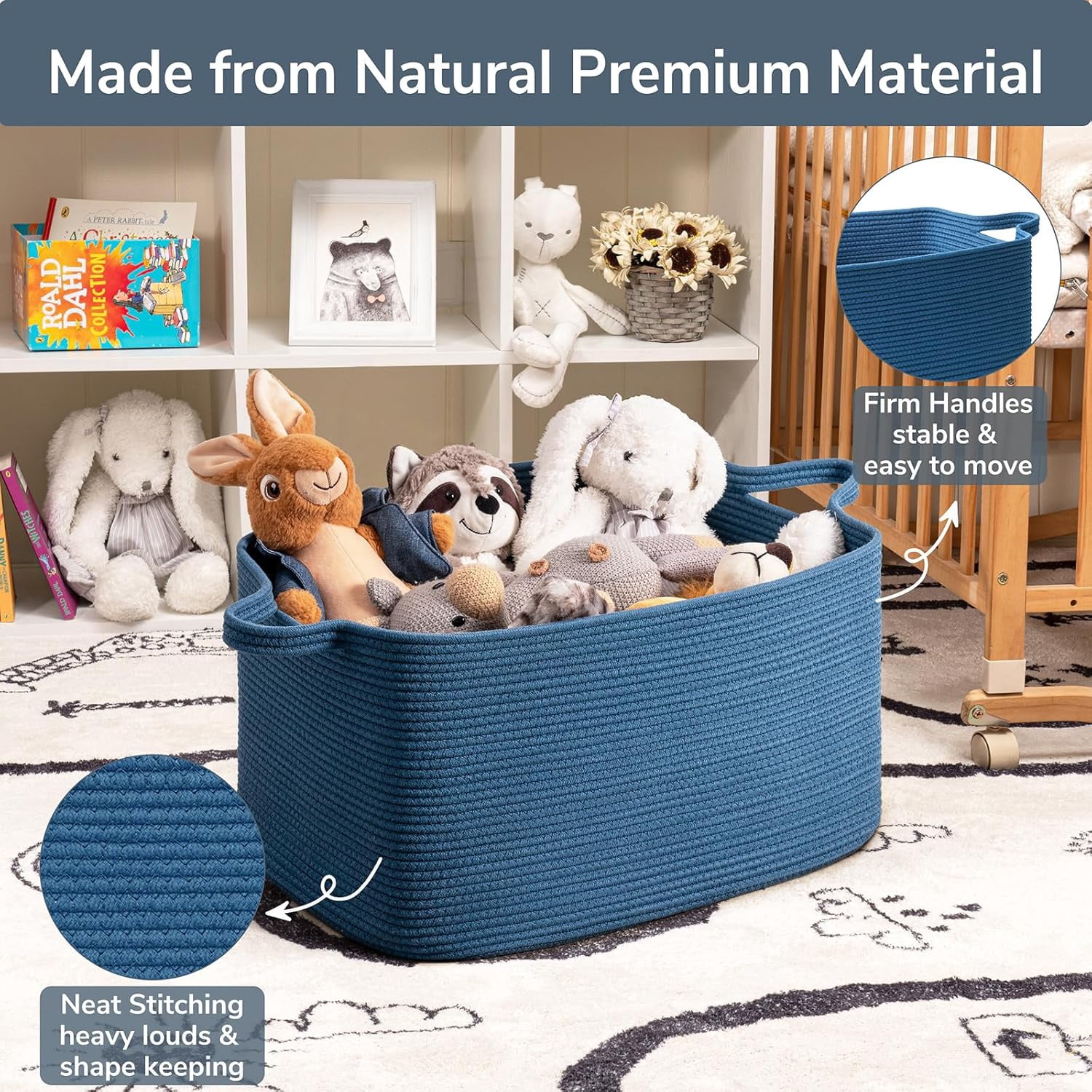 PrimeCook Shop Large Blanket Basket, Storage Baskets for Organizing, Rectangle Woven Basket for Clothes, Towels, Toy Baskets Storage Kids, 21.6" x 14.9" x 11.8"