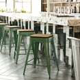 thumbnail image 2 of Flash Furniture Kai Commercial Grade 24" High Backless Green Metal Indoor-Outdoor Counter Height Stool with Teak Poly Resin Wood Seat, 2 of 12