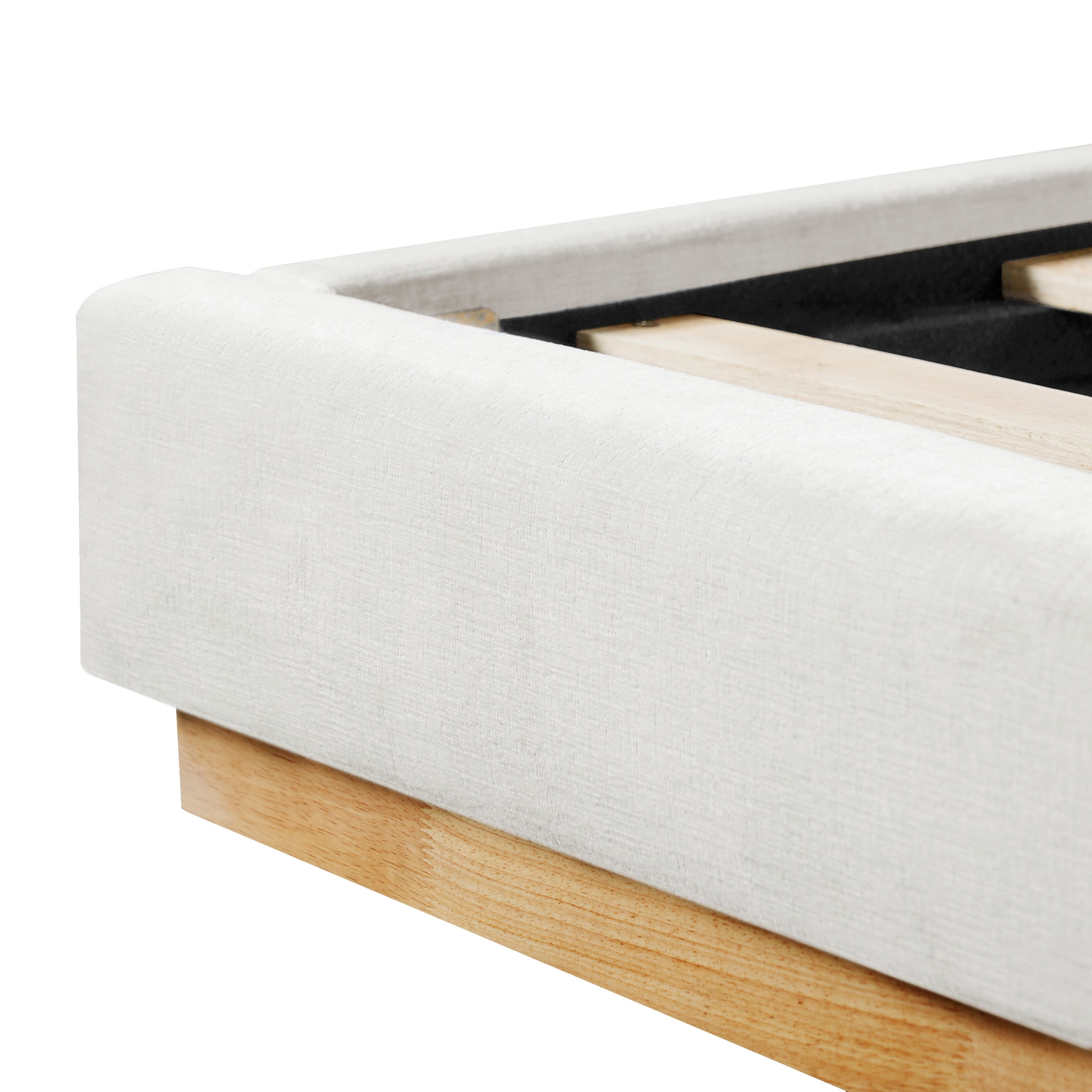 Christopher Knight Home King Size Minimalist Bed Frame with Chenille Headboard, Solid Wood, White