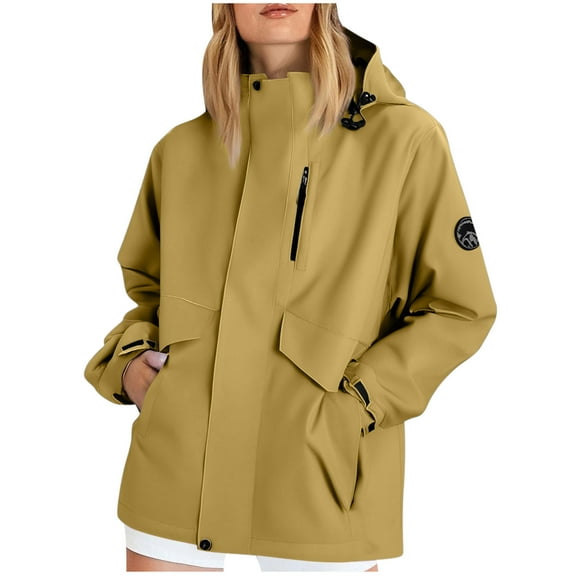 Paiwinds Ladies' Spring And Winter Waterproof Hooded Pocket Zipper Jacket Outdoor Mountaineering Clothing Sports Jacket with Durable Material and All-Weather Performance