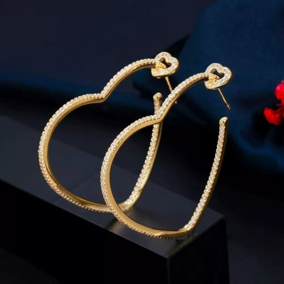 2.50Ct Round Cut Simulated Diamond 14K Yellow Gold Plated Love Heart Hoop Earrings