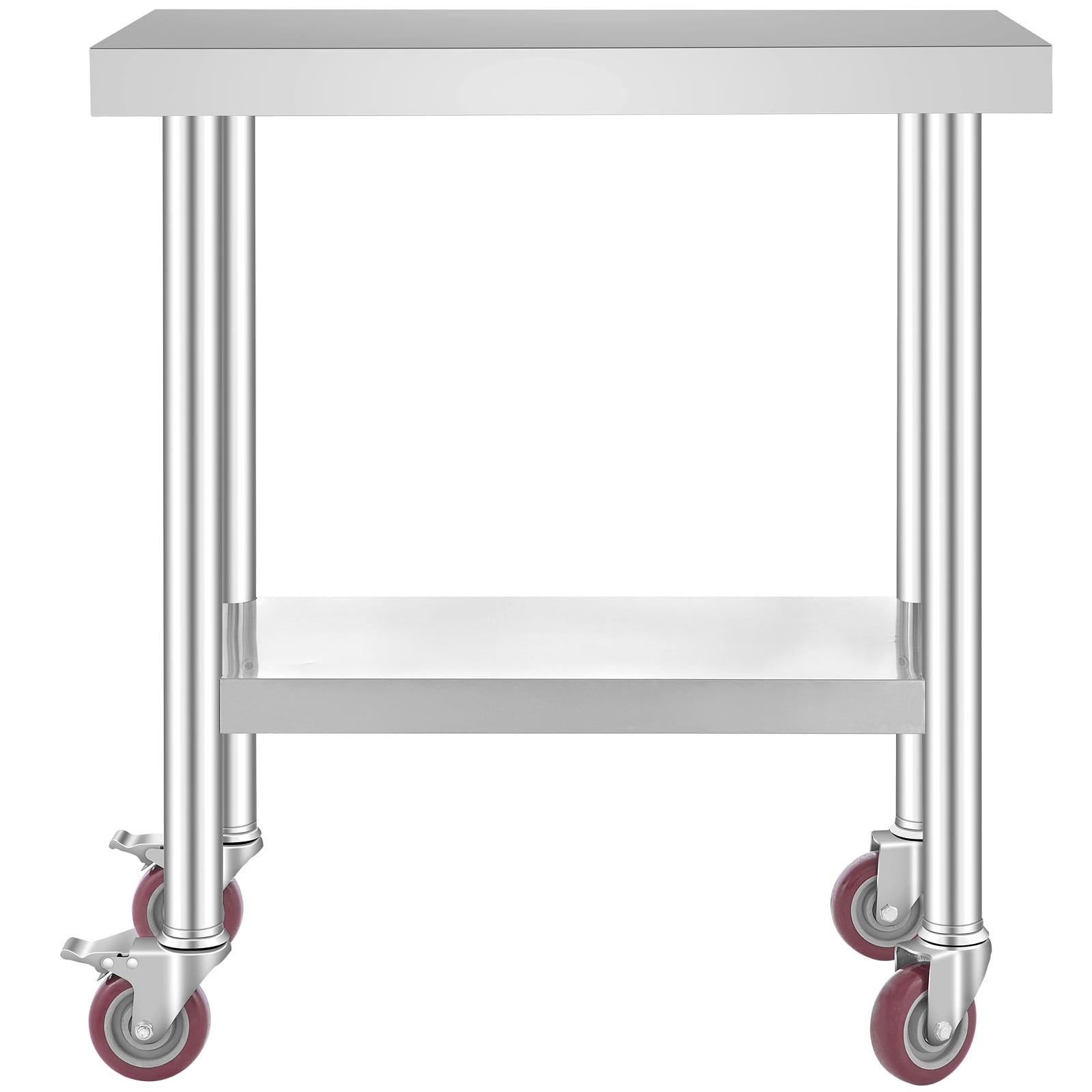 VEVOR Stainless Steel Work Table 30 x 18 x 34 In 4 Wheels Food Prep Commercial Grade 2 Layers
