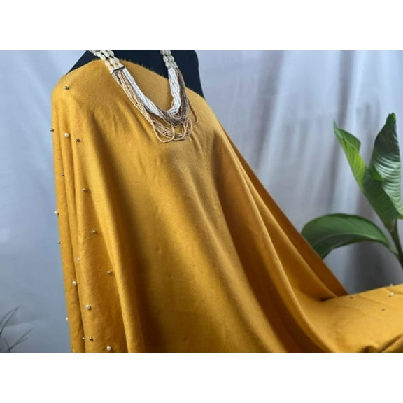 Classy Pearl Stud Decor Yellow Scarf Headscarf Soft warmth Viscose shawl perfect Evening scarf|SOL24A222