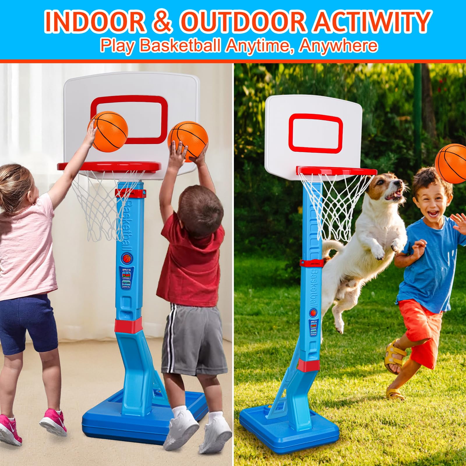 Basketball Hoop Indoor for Toddler, Adjustable Portable Basketball Hoop Set, Poolside Outdoor Backyard Outside Basketball Game Toy for Kids Age 2 3 4 5 6 7 8