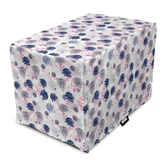 Swans Dog Crate Cover, Repetitive Spring Blooming Gracious Animal Floral Print, Easy to Use Pet Kennel Cover Small Dogs Puppies Kittens, 7 Sizes, Pale Pink Sea Blue, by Ambesonne