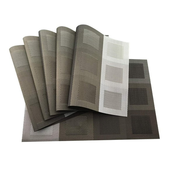 Gugrida Ensemble de 6 Napperons pour Table à Manger, Napperons en Vinyle Tissé PVC de Luxe, Lavables et Isolants Thermiques pour Cuisine (6 Pcs, Gris)