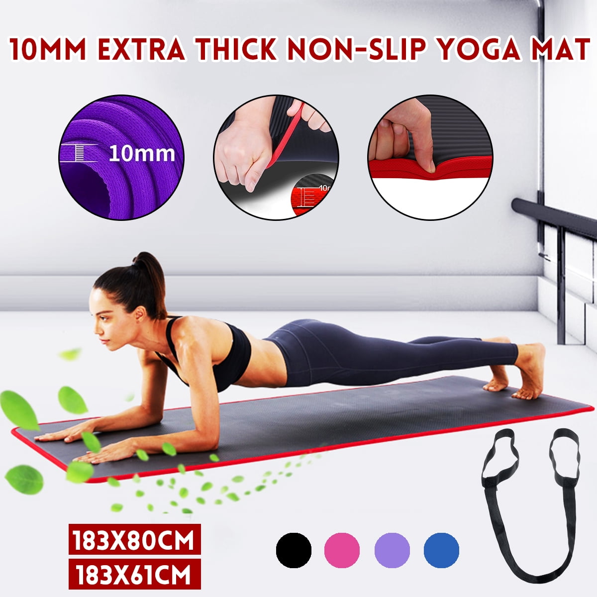 Yoga Mat Non Slip 15mm Thick Health Pilates Cushion Strap Lose Weight Durable 