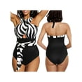 thumbnail image 5 of Blotona Women's Sexy Plus Size Swimsuit Floral Plaid Leopard Print Swimwear Backless Hanging Neck Patchwork Beachwear, 5 of 6