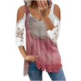 thumbnail image 2 of Fiudx Ofertas Del Día Tops de Encaje con Estampado de Manga Corta y Cuello En V a La Moda para Mujer, 2 of 5