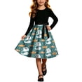 thumbnail image 2 of Girls' Halloween Two Piece Long Sleeve Dress Twisted Tree Bat Print Bow Belt A Line Flowy Skirt Kids Role Play Costume for Girls 5-14Y, Halloween Costumes for Girls Green a 11 Years, 2 of 7