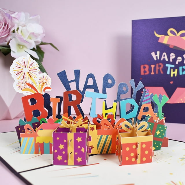 Tarjeta de feliz cumpleaños, tarjetas de felicitación emergentes con sobres, regalo de tarjeta 3D hecho a mano para fiesta de cumpleaños, celebración de feliz cumpleaños brillar Hogar