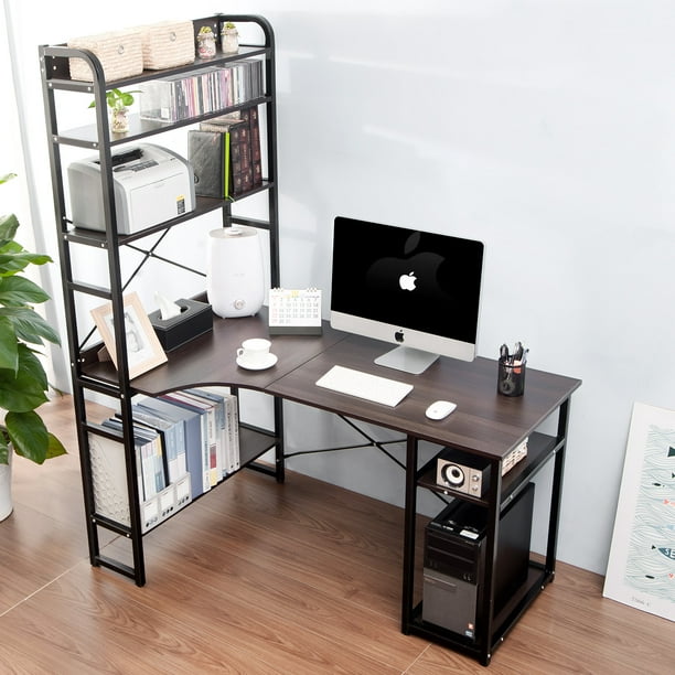 Merax Computer Desk With 5 Tier Shelf Workstation Study Table Home
