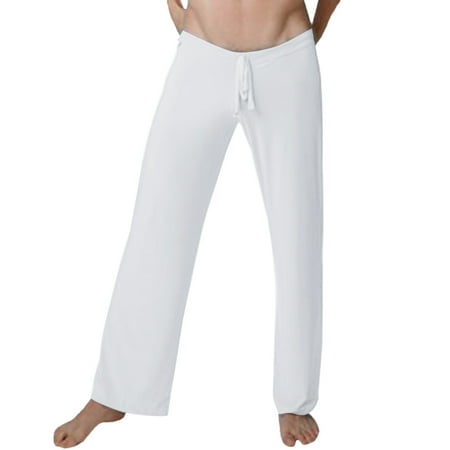 

Mens Pajamas Set Light Solid Color Soft Silky Yoga Home Clothes Pants Home Pants