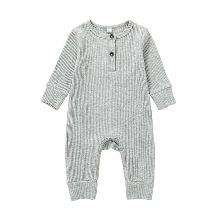 

Newborn Baby Girls Knitted Jumpsuit Romper Long Sleeve Solid Color Buttons Bodysuit Playsuit Winter Clothes