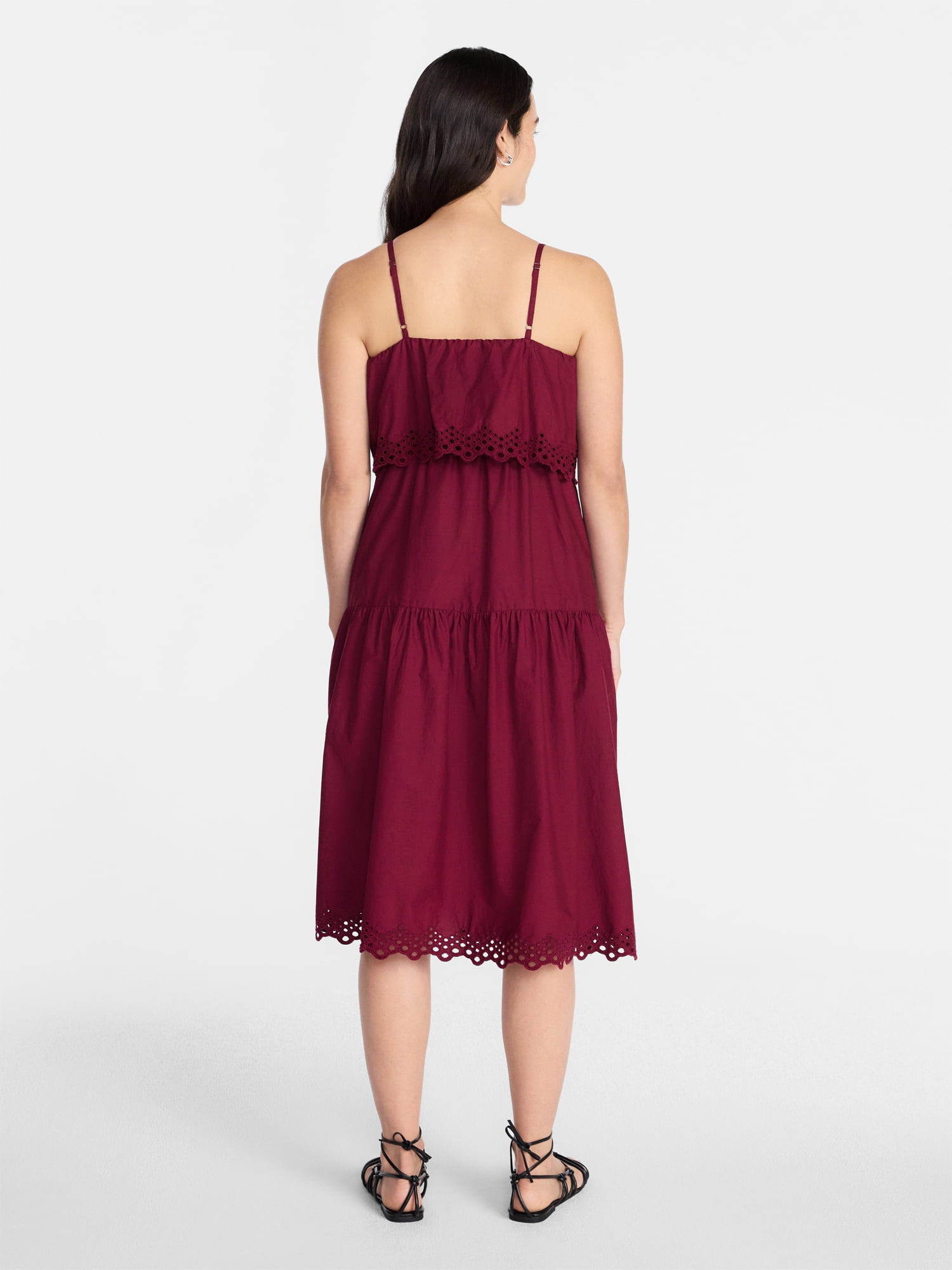 Time and Tru Women's and Women's Plus Sleeveless Cotton Midi Dress with Eyelet Trim, Sizes XS-4X
