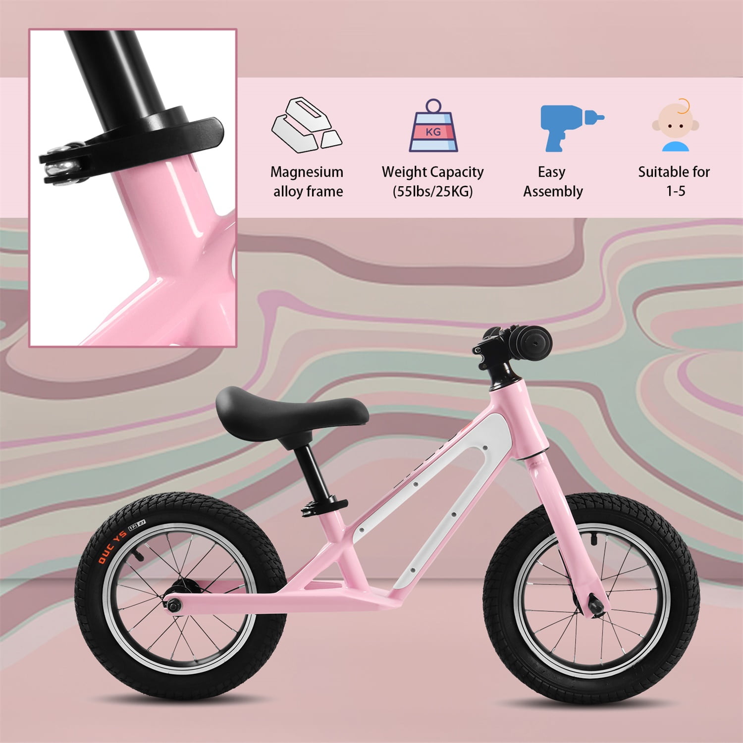 CIPACHO Balance Bike for Kids 1-5 Years, Magnesium Alloy Frame Toddler Bike with 12" Rubber Foam Tires, Adjustable Seat, Pink CIPACHO Balance Bike for Kids 1-5 Years, Magnesium Alloy Frame Toddler Bike with 12" Rubber Foam Tires, Adjustable Seat, Pink