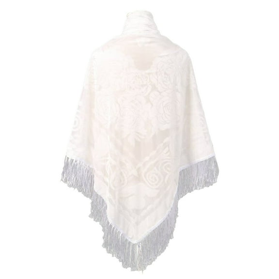Fgnfyis Elegant Retro Velvet Jacquard Shawl Large Square Scarf With Fringe Trim For Women Outerwear And Cheongsam Style Accessory Beige One Size