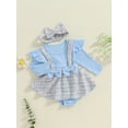 thumbnail image 3 of Musuos Baby Girls Fall Romper Dress 0-18M Tweed Ribbed Patchwork Long Sleeve Round Neck Jumpsuit with Bow Headband, 3 of 9