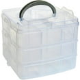 thumbnail image 1 of 3 Tier Stackable Storage Container Box with Handle, Multicolor Plastic Craft Organizer Case with 18 Adjustable Compartments for Tapes, Art Supplies, Jewelry (5.9 x 5.83 x 4.88 in), 1 of 8