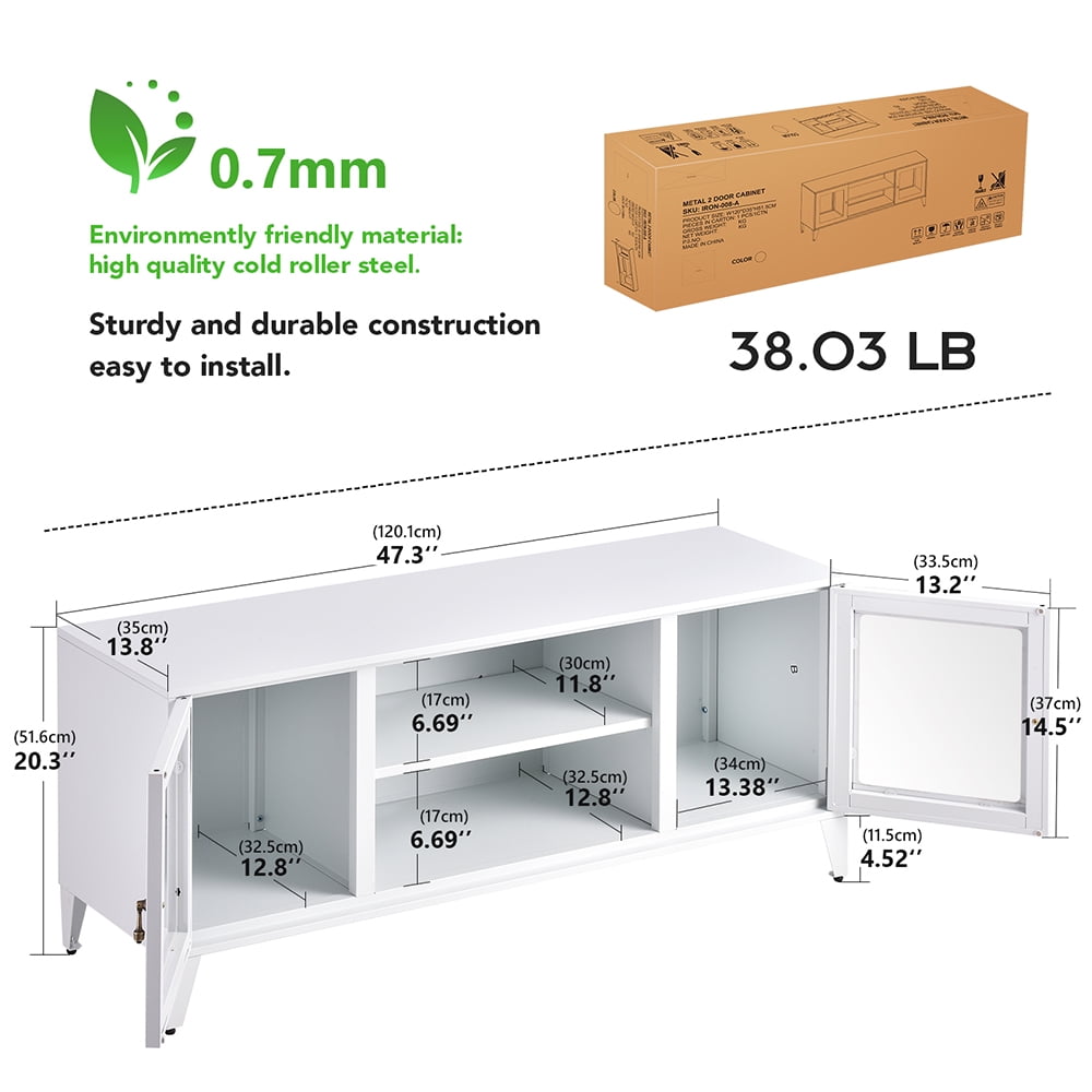 Lowestbest Industrial Metal TV Stand with 2 Glass Door for TVs up to 55", White Lowestbest Industrial Metal TV Stand with 2 Glass Door for TVs up to 55", White
