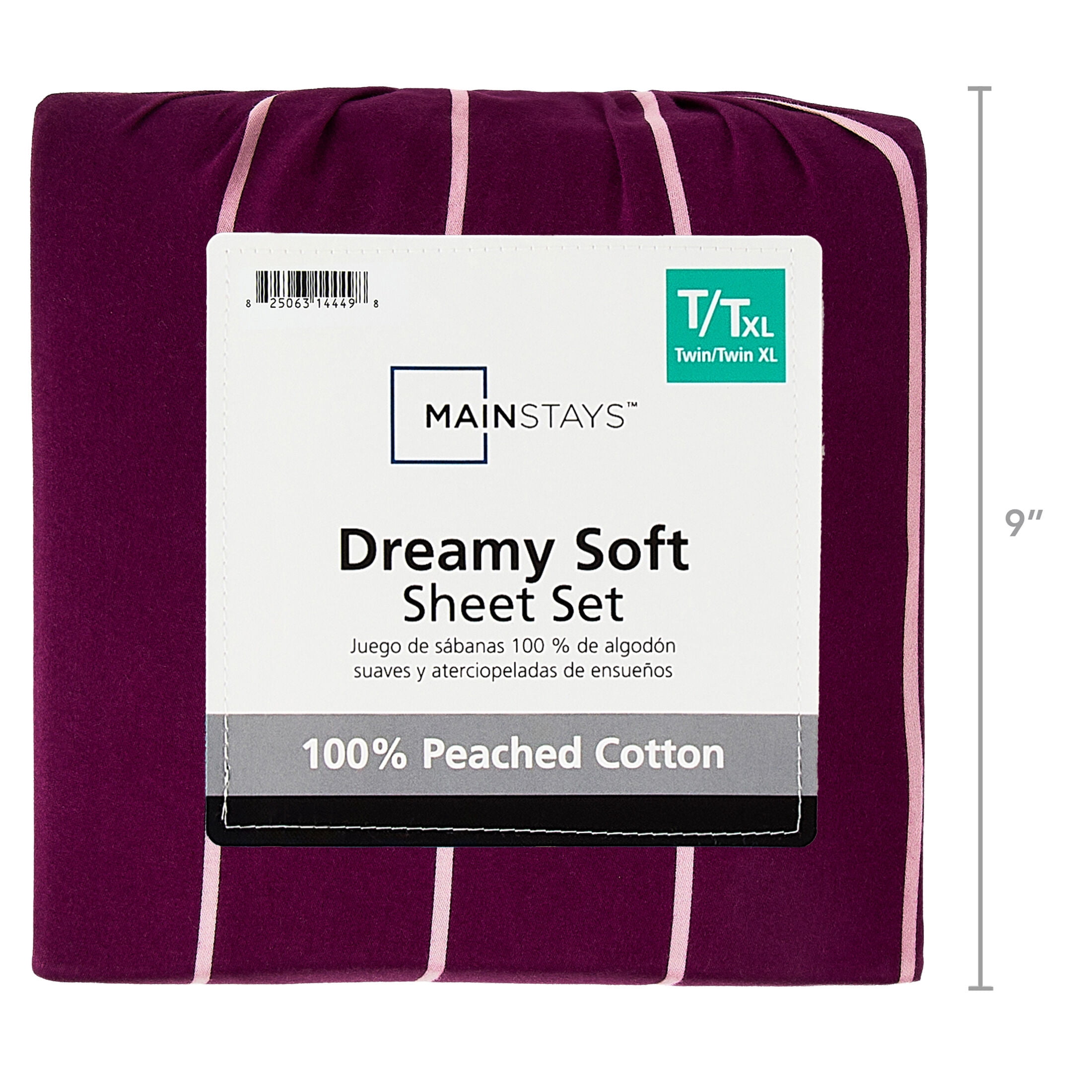 Mainstays 100% Cotton 3-Piece 220 Thread Count Maroon and Pink Stripe 100% Peached Cotton Dreamy Soft Bed Sheet Set, Twin/Twin XL
