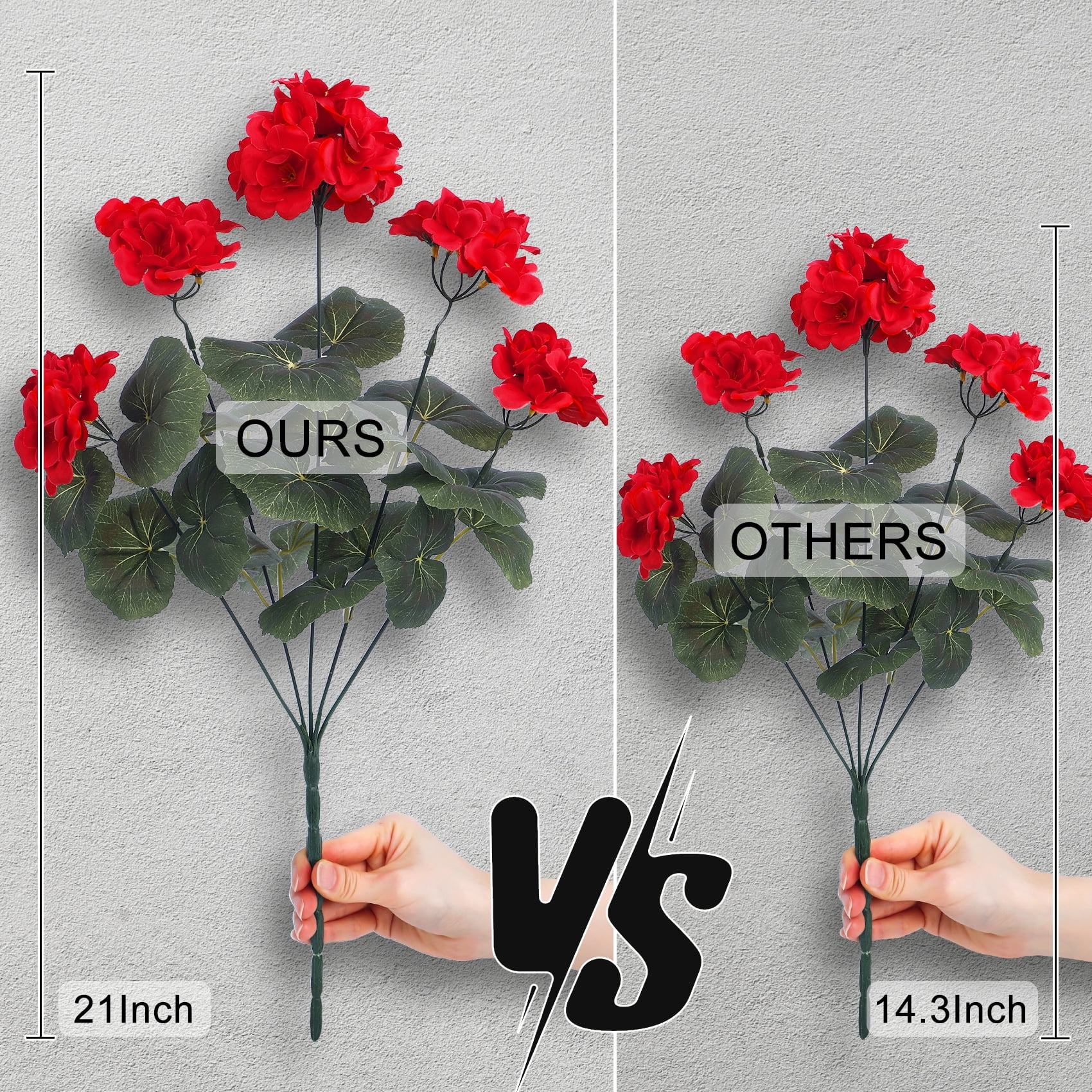 Scidweet Fake Geraniums Flowers, 6 Bundles 21'' Artificial Silk Flowers Faux Plants for Spring Summer Indoor Outdoor Table Patio Porch Yard Garden Home Decor, Ruby Red