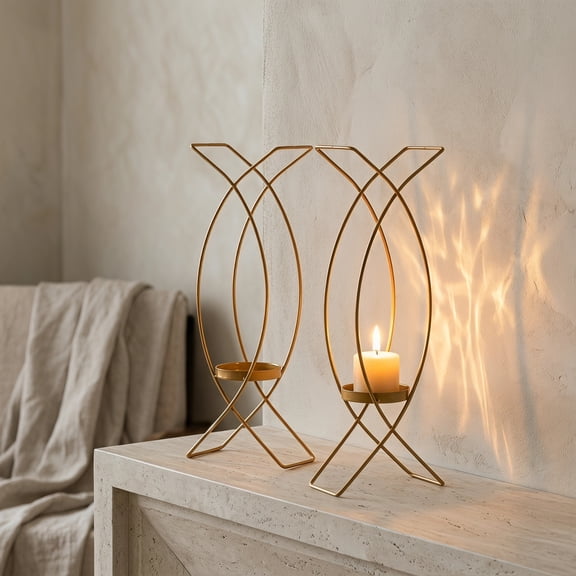 ELAYARD Vintage Golden Iron Candle Holders, Decorative Wall Sconces for Dining Table and Living Room, 2Pcs