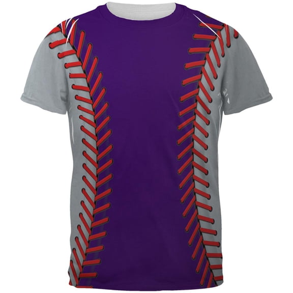 Baseball League Purple and Silver All Over Mens T Shirt Multi 2XL