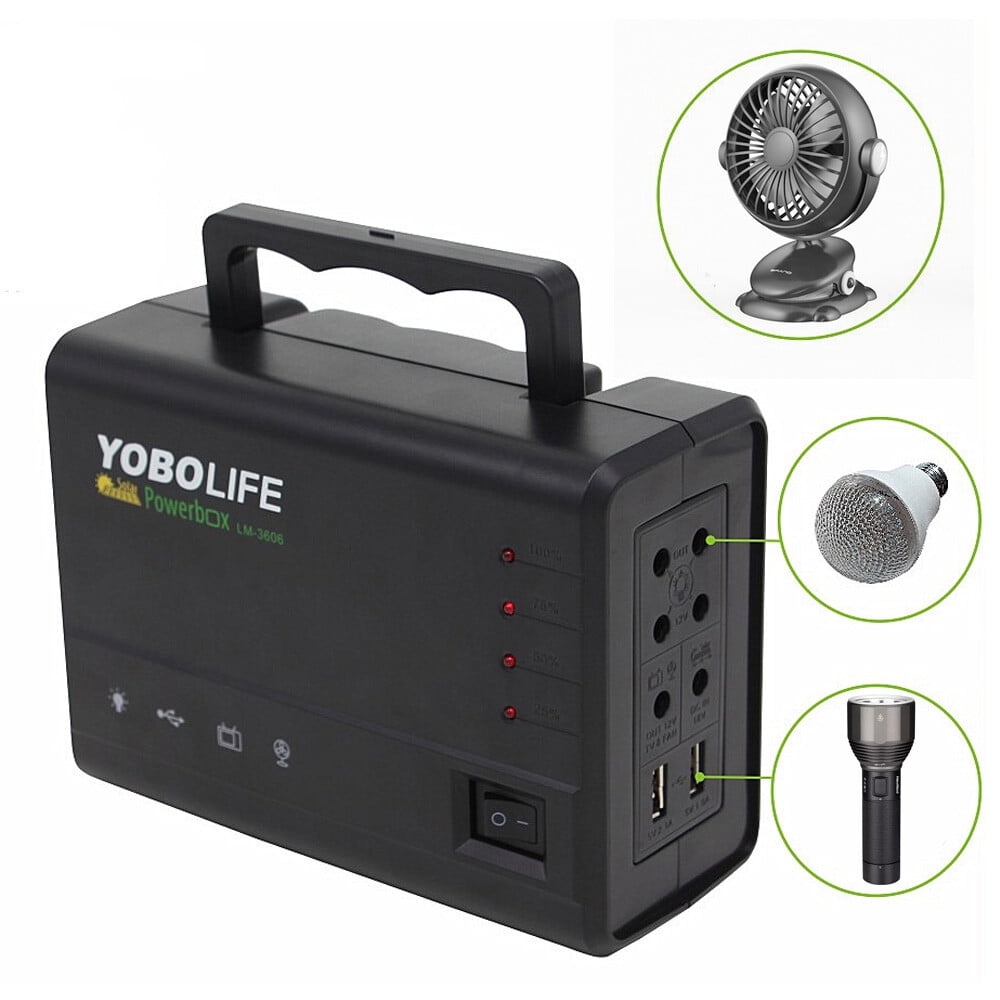150W Solar Power Inverter with 4 * 12V LED Bulbs & Panel, Portable Solar Generator for Home Emergency Power Outage, 12V DC to 110V AC Outlet with USB Ports, for Camping, RV, Black