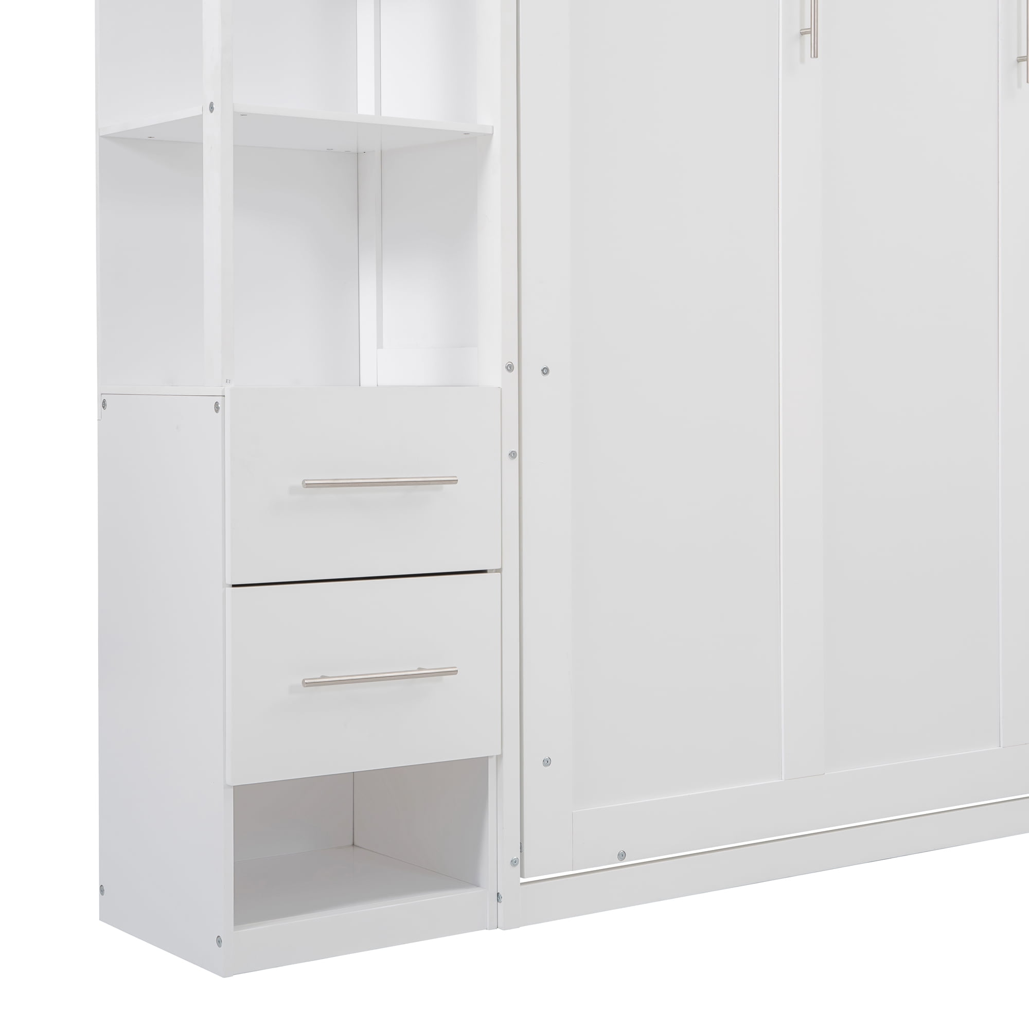 Queen Size Murphy Bed Wall Bed with Open Shelves, 4 Drawers and LED Lights for Bedroom, Guest Room