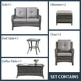 thumbnail image 2 of PARKWELL 7Pcs Outdoor Wicker Rattan Conversation Patio Furniture Set, including Two-seater Sofa, Chairs, Coffee Table, Ottomans and Side Table with Cushion, Gray, 2 of 9