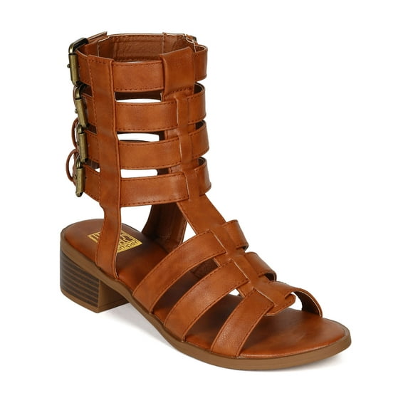 Bumper CD37 Leatherette Open Toe Multi Buckle Chunky Heel Gladiator Sandal