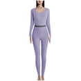 thumbnail image 2 of BONIXOOM Matching Family Christmas Pajamas Womens Pajamas Leisure None Long Sleeve Solid Sleepwear Sets Purple M, 2 of 4