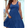 thumbnail image 4 of Women Oversized Cold Shoulder Soild Sleeveless Sundresses Ruffle Hem Tiered Short Dresses Blue 4XL, 4 of 5