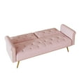 thumbnail image 3 of Velvet Nail Head Sofa Bed with Throw Pillow Pink, 3 of 5