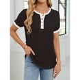 thumbnail image 4 of Women Tops under $5! Cagogo Summer Tops for Women Short Sleeve Button V Neck T Shirts Dressy Casual Loose Color Block Ribbed Summer Tops Blouses Blusas Casuales de Mujer Bonitas, 4 of 8