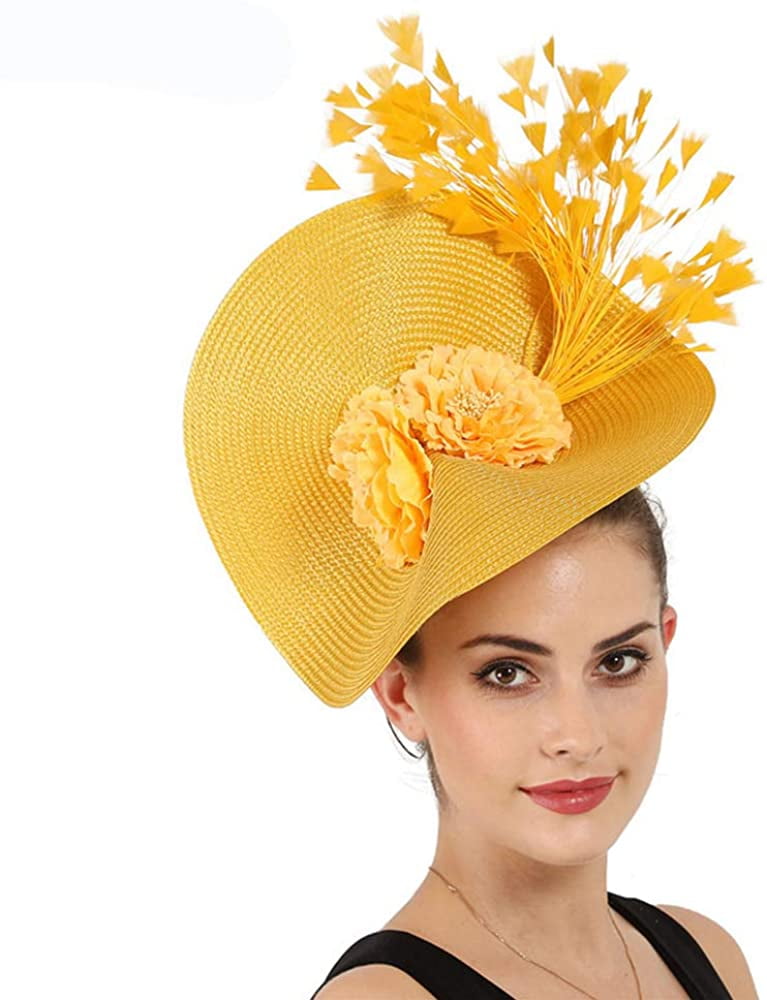 Big Fascinator Hats Women Derby Feather 