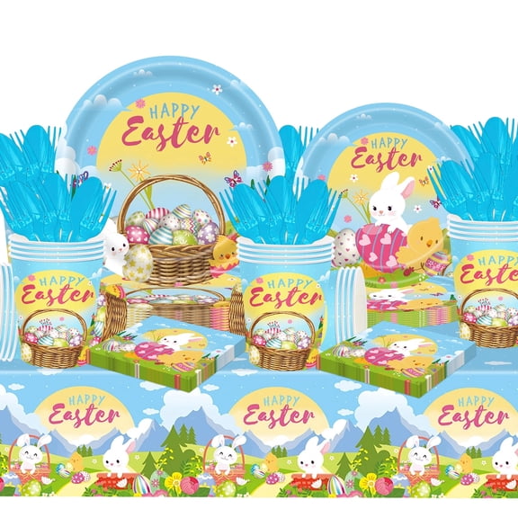 Tumao Easter Plates and Napkins Party Supplies, Easter Party Supplies and Decorations, 121 Pcs Serves 20 Guests