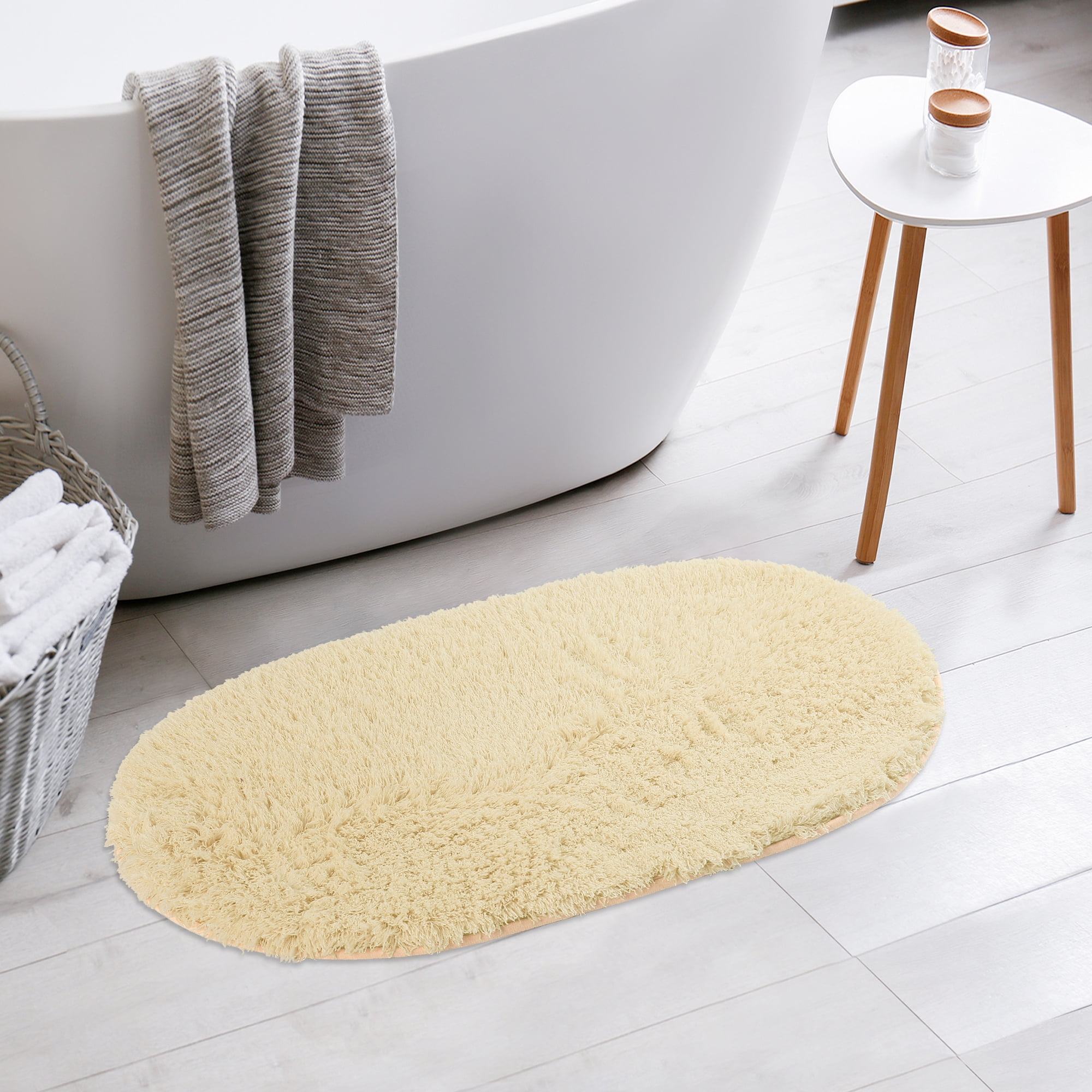 Unique Bargains 2 Pcs Shag Bath Rugs Absorbent Soft Thick Bathroom Mats Beige 20" x 32"