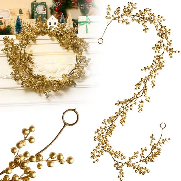 Artificial Berry Christmas Garland, Rustic Indoor Berry Garland 5.9ft Gold Holiday Decor for Table, Home, Fireplace, Wall & Door
