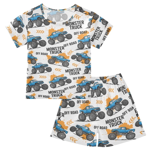 Summer Short Sleeve Pajama Sets Monster Truck Car Patterns Sleepwear Nighty 95% Cotton (5-14Y)