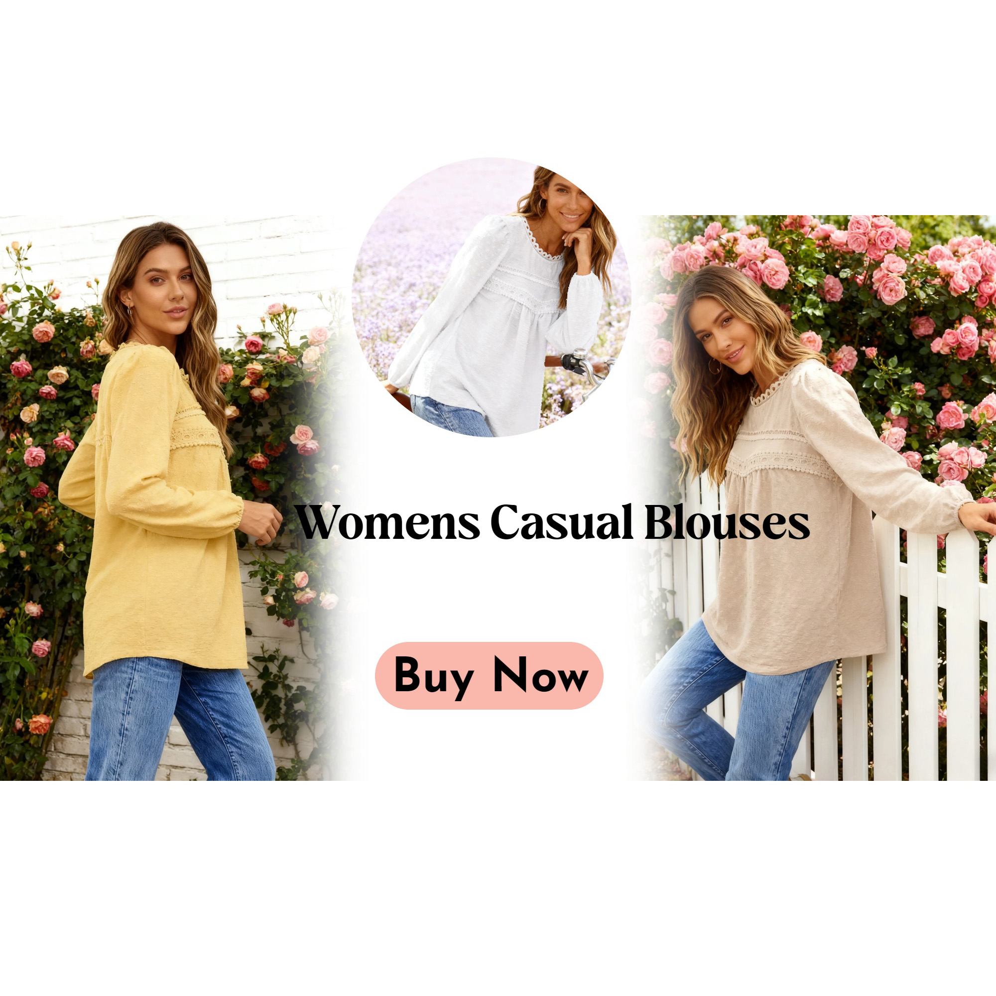 UVN Women's Fall Lace Crochet Crew Neck Blouse, Yellow photo 7