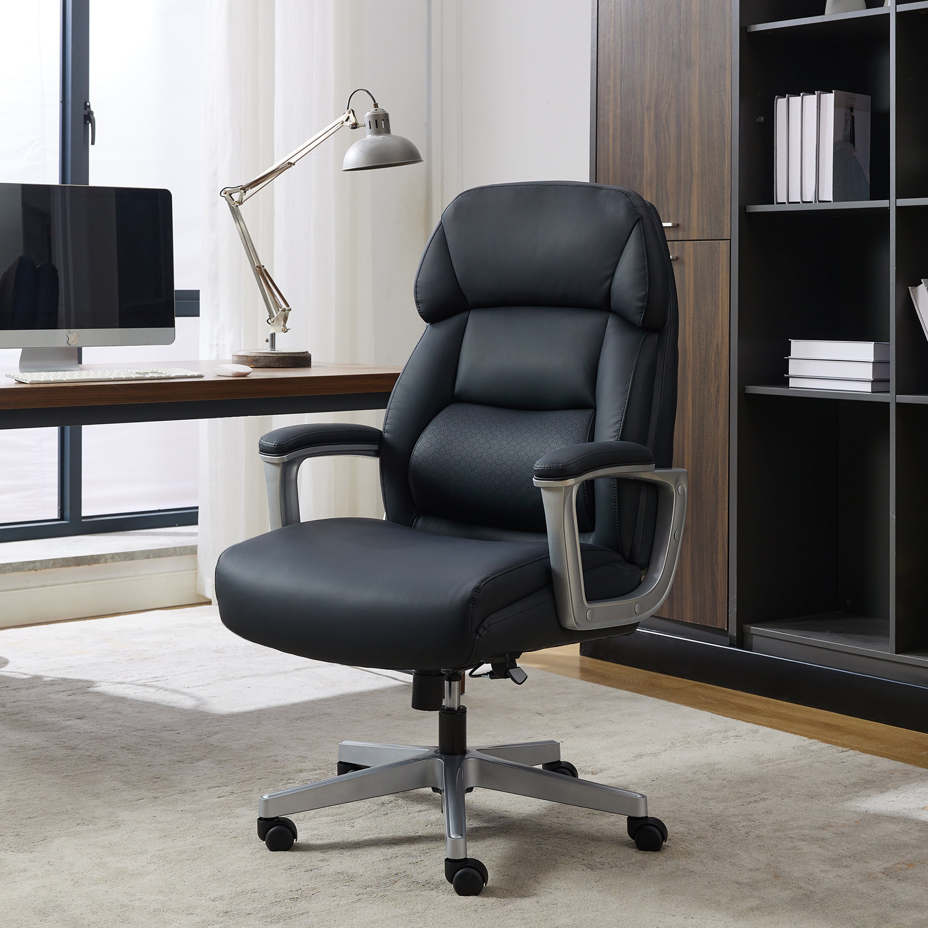 Shaquille O'Neal Rion Ergonomic Heavy-Duty Office Chair, PureSoft Upholstery, High-Back Desk Chair with 400 lb Capacity, Black