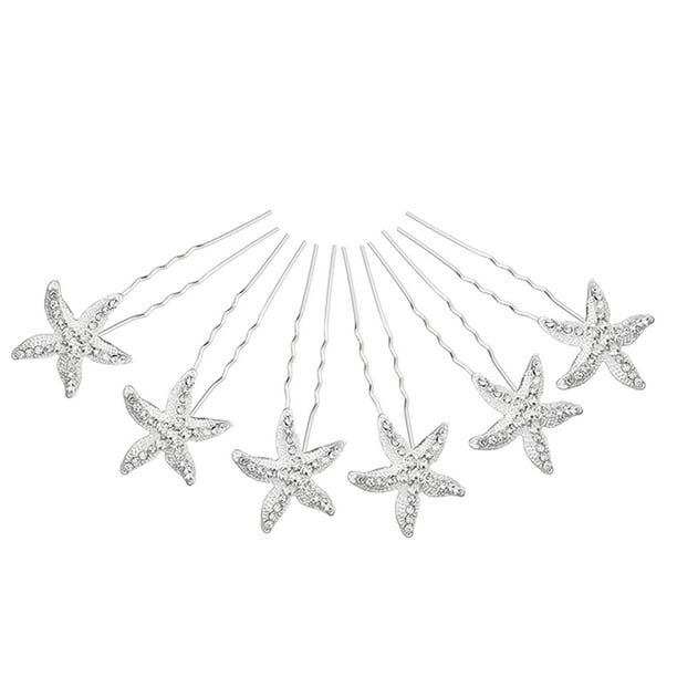 6 horquillas para el pelo con forma de estrella de mar para novia, pinzas para el pelo en forma de U, para mujeres y niñas.