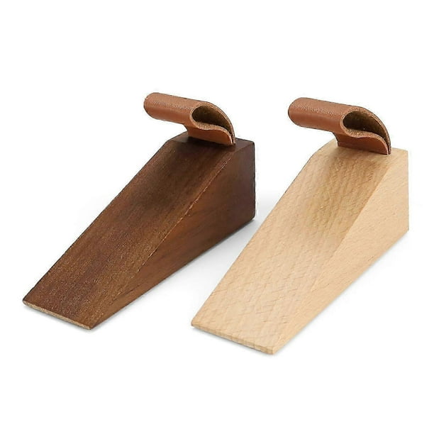 Wooden door stop, set of 2 door stop base made of beech and black walnut wood, furniture wedges with non-slip rubber pad, silent, shockproof for doors